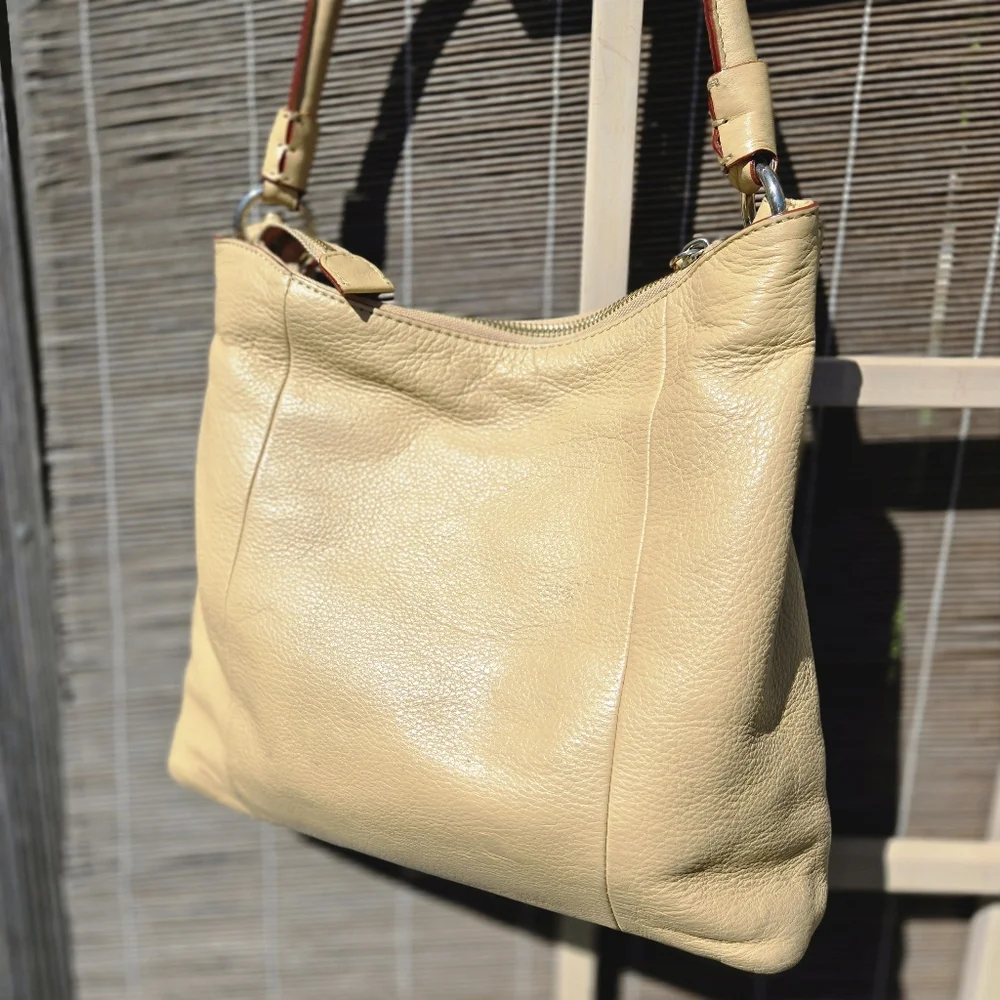 Kate Spade Cream Leather Soft Neutral Hobo Boho Casual Shoulder Purse Bag